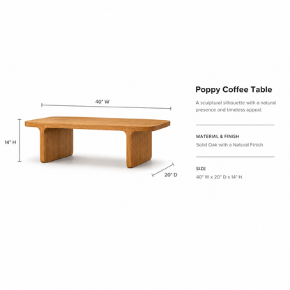 Poppy Solid Oak Coffee Table 40 Inch