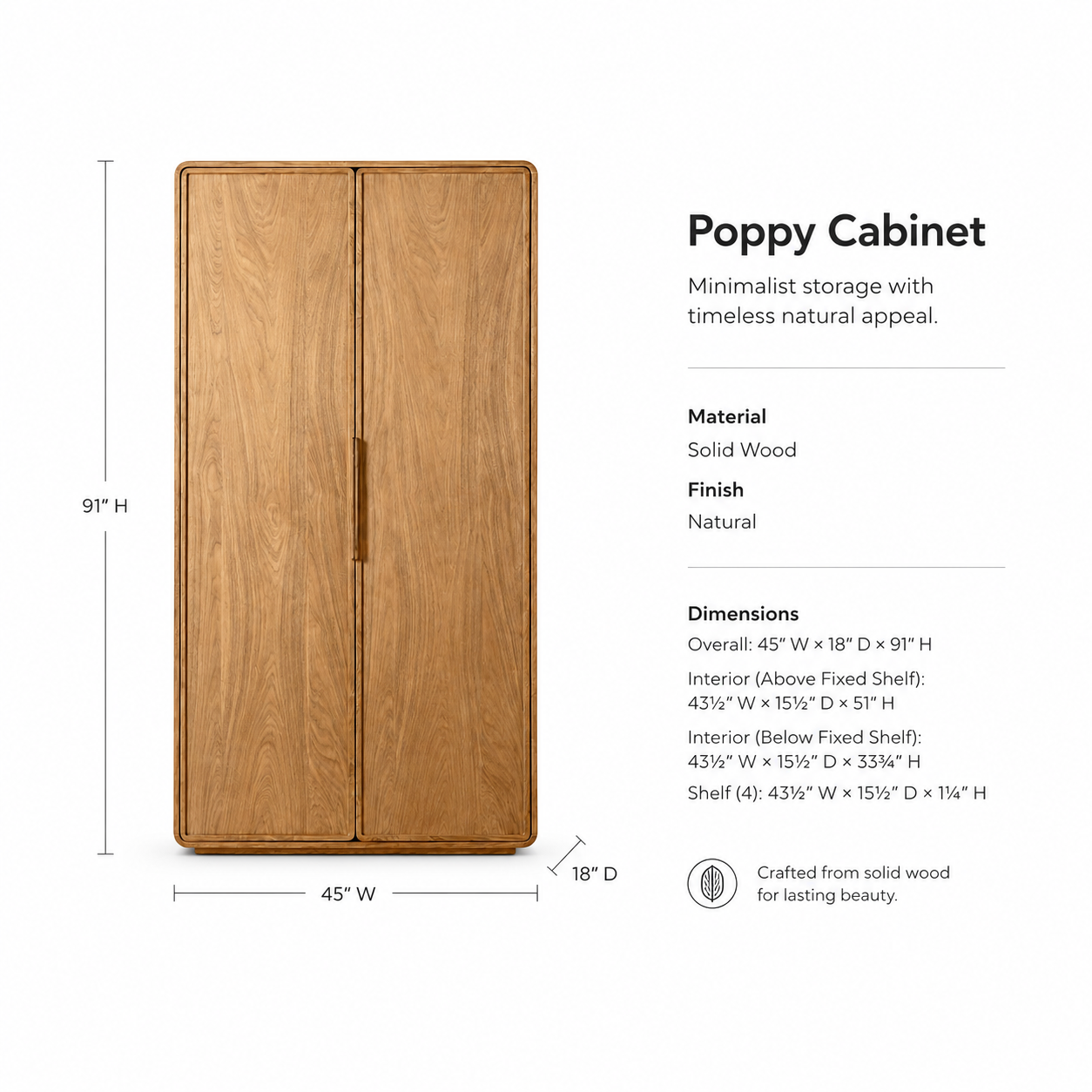 Poppy Solid Wood Storage Cabinet