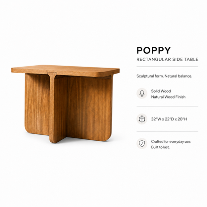 Poppy Solid Wood Rectangular Side Table