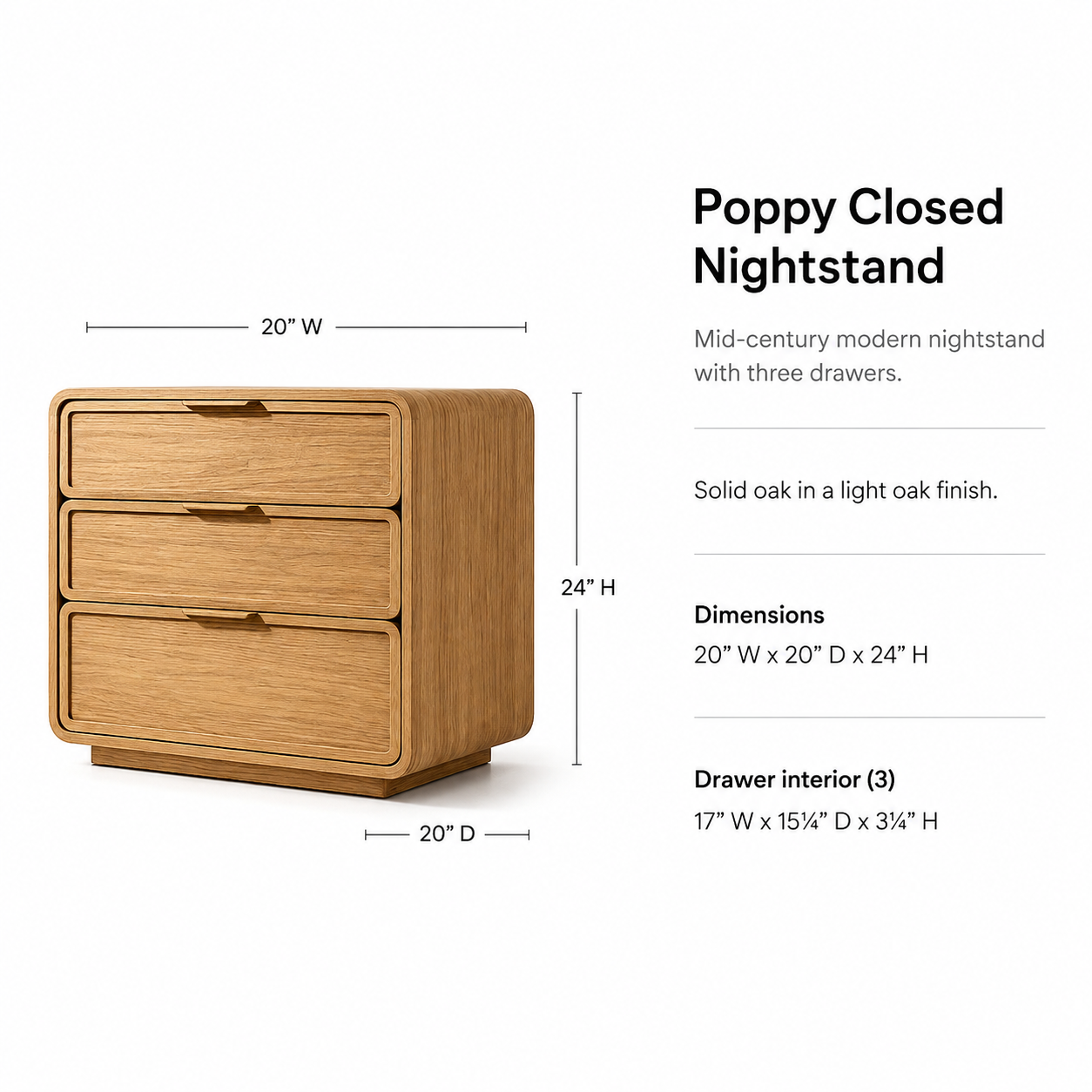 Poppy Cane 3-Drawer Nightstand