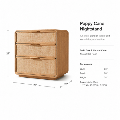 Poppy Cane 3-Drawer Nightstand