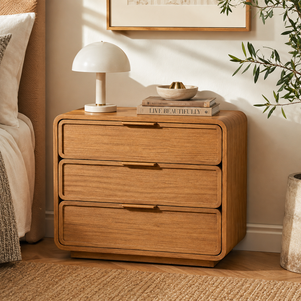 Poppy Cane 3-Drawer Nightstand