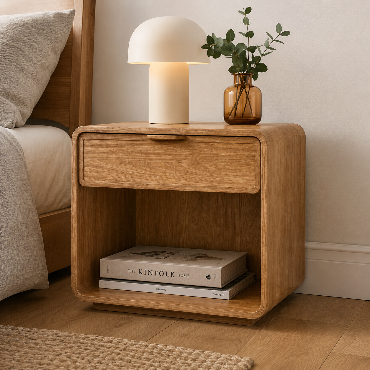 Solid Wood Open Nightstand with Drawer