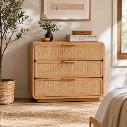 Poppy Cane 3-Drawer Nightstand