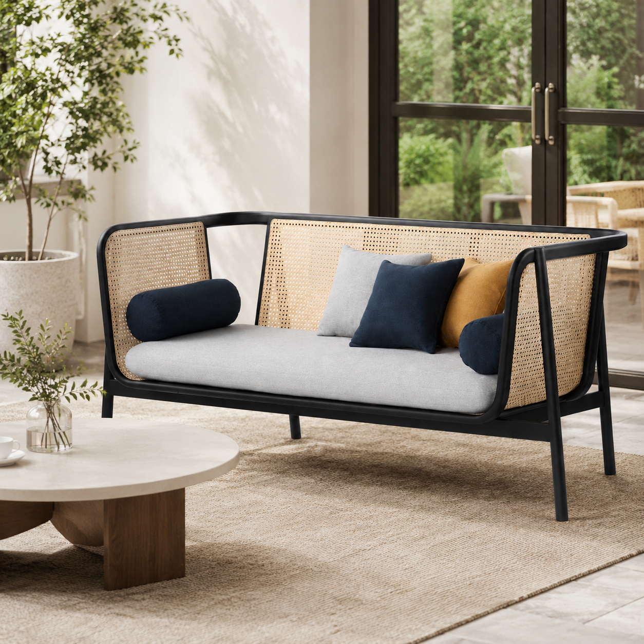 Modern Ash Wood Cane Sofa