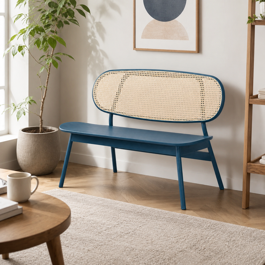 Modern Ash Wood Cane Bench