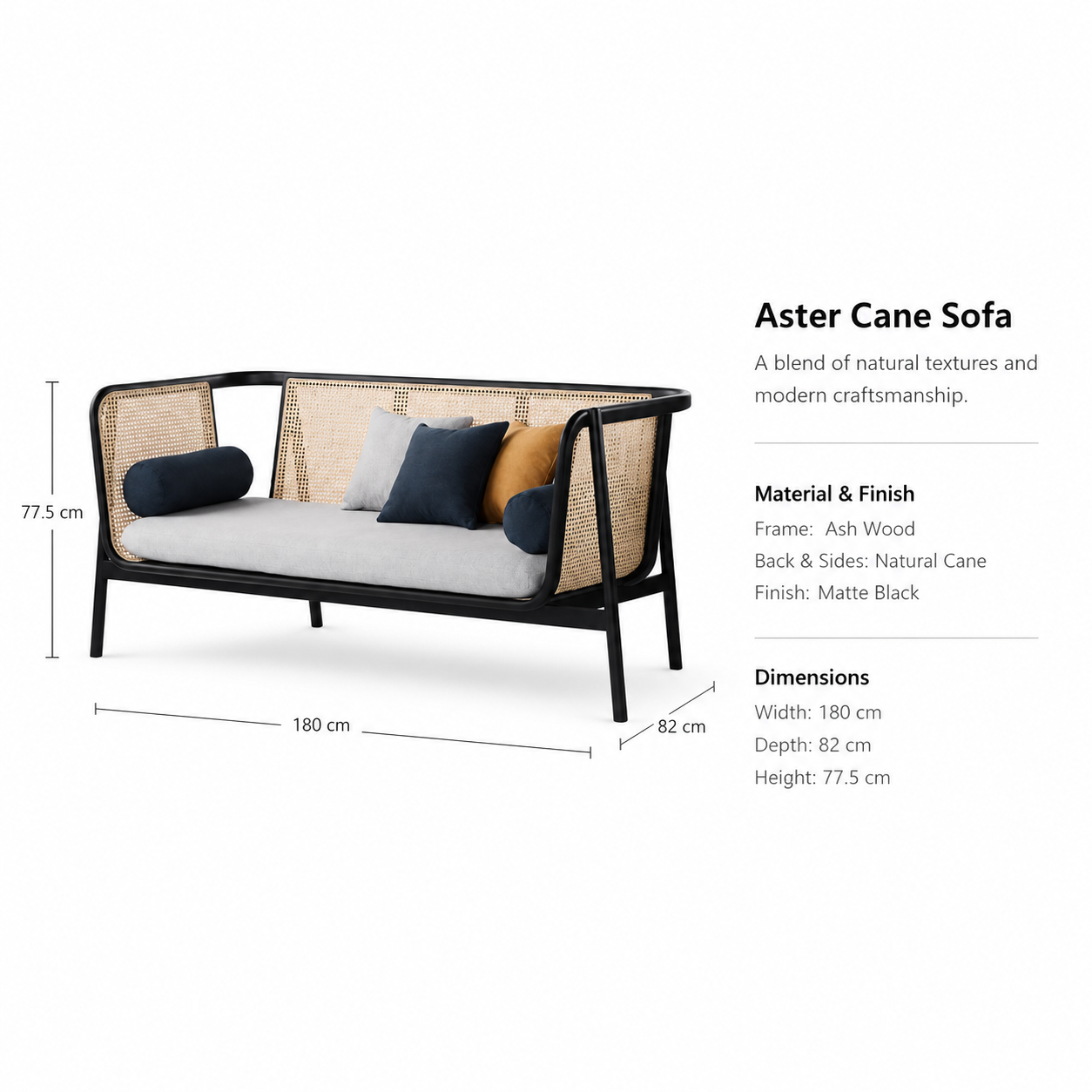 Modern Ash Wood Cane Sofa
