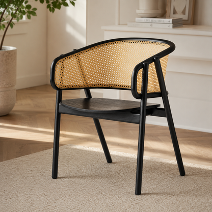 Modern Ash Wood Cane Armchair