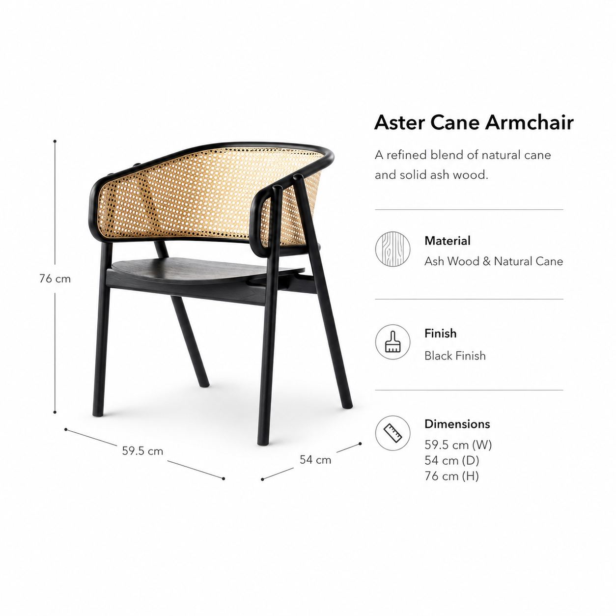 Modern Ash Wood Cane Armchair