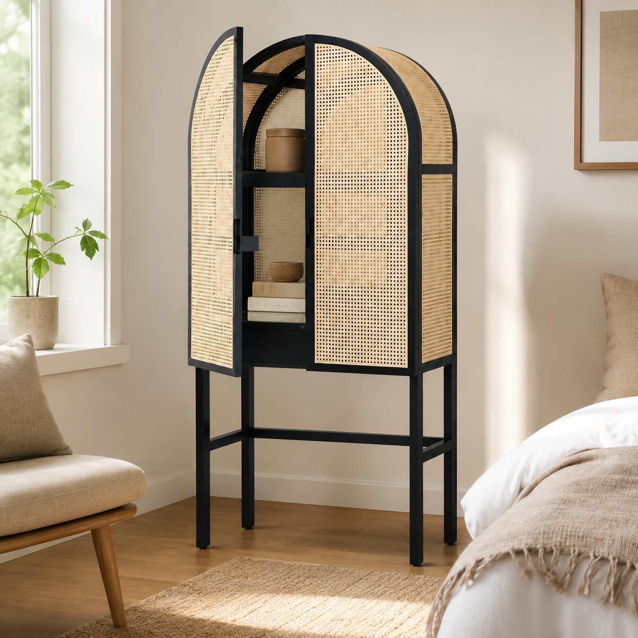 Modern Rattan Storage Cabinet