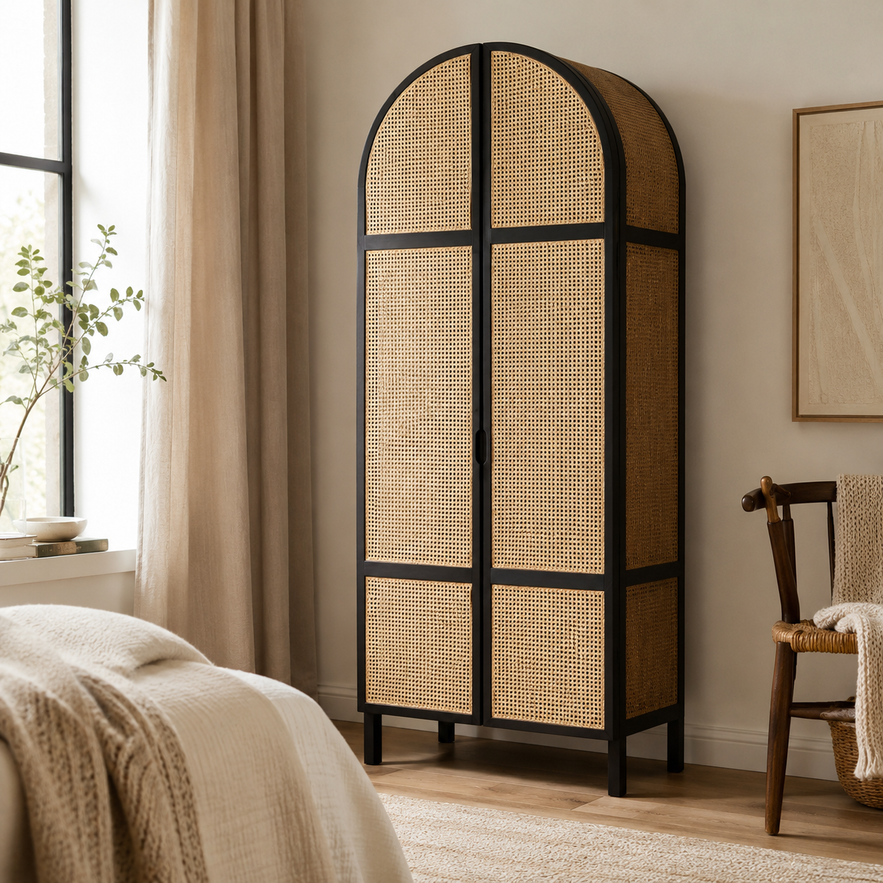 Modern Rattan Storage Cabinet