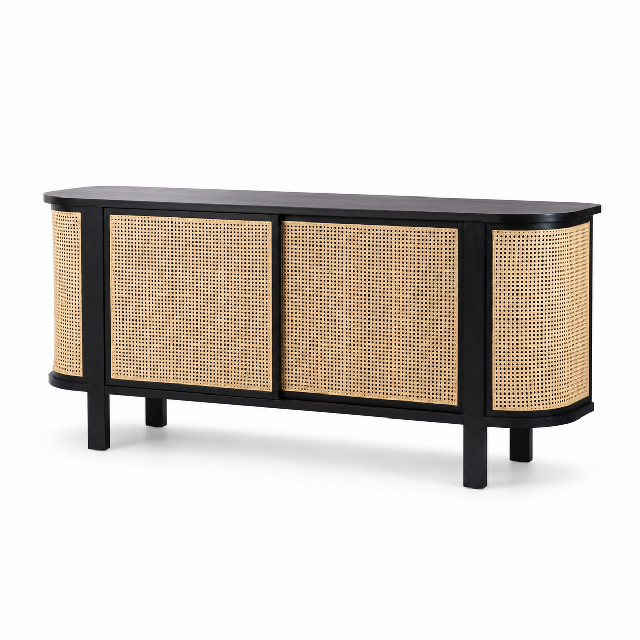 Solid Ash Wood Cane Console Cabinet