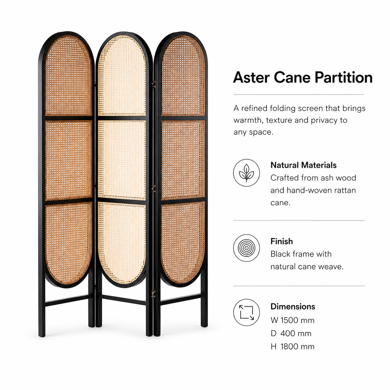 Solid Ash Wood Cane Room Divider