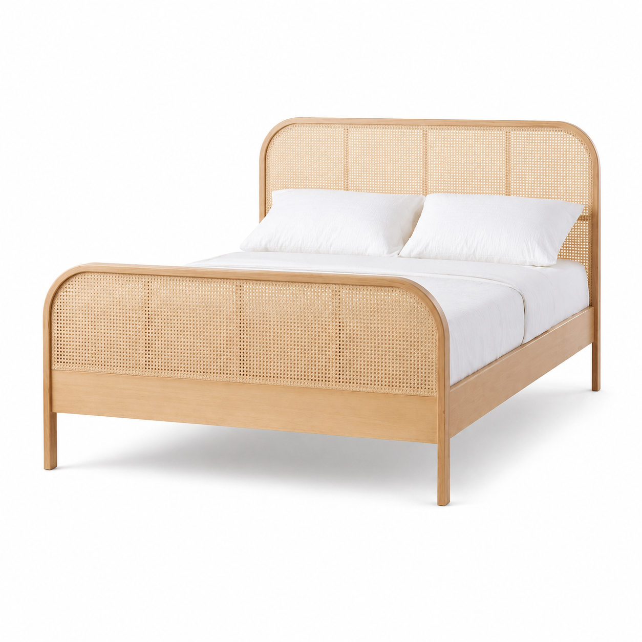 Solid Ash Wood & Natural Rattan Bed Frame