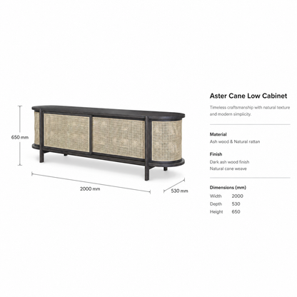 Solid Ash Wood Cane Low Cabinet