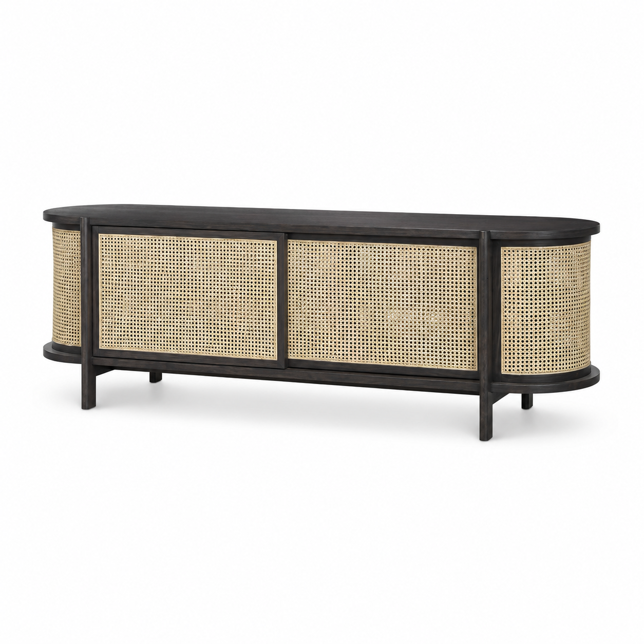 Solid Ash Wood Cane Low Cabinet