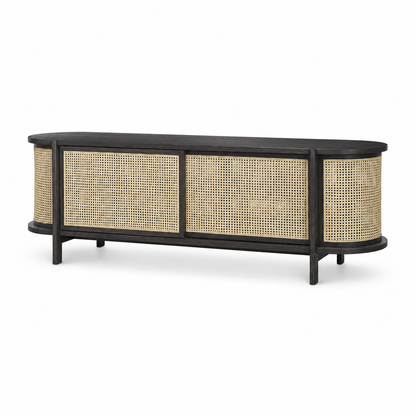 Solid Ash Wood Cane Low Cabinet
