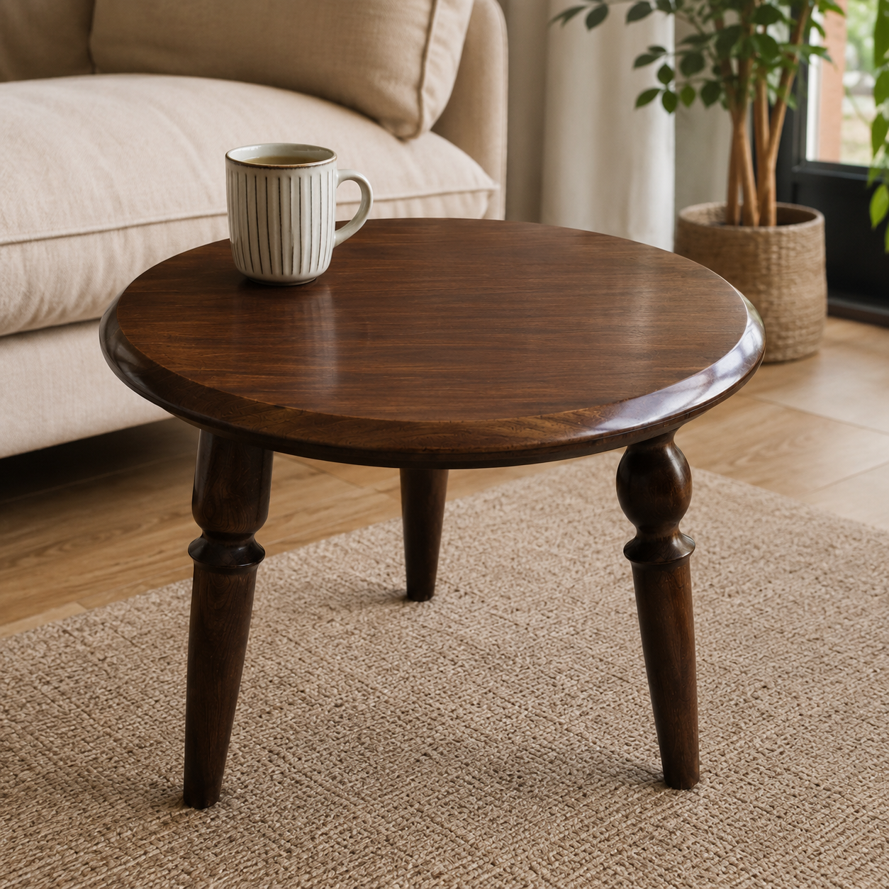 Solid Sheesham Wood Round Side Table