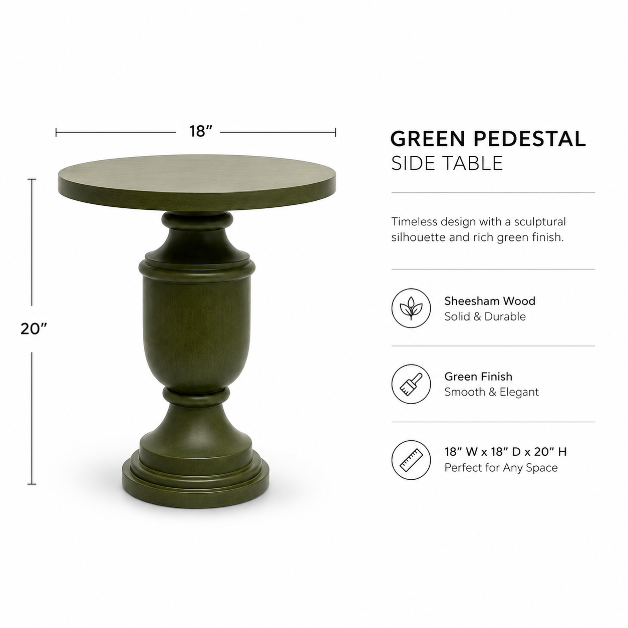 Green Sheesham Wood Pedestal Side Table