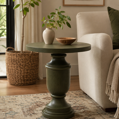 Green Sheesham Wood Pedestal Side Table