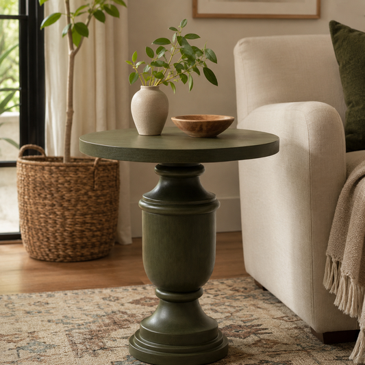 Green Sheesham Wood Pedestal Side Table
