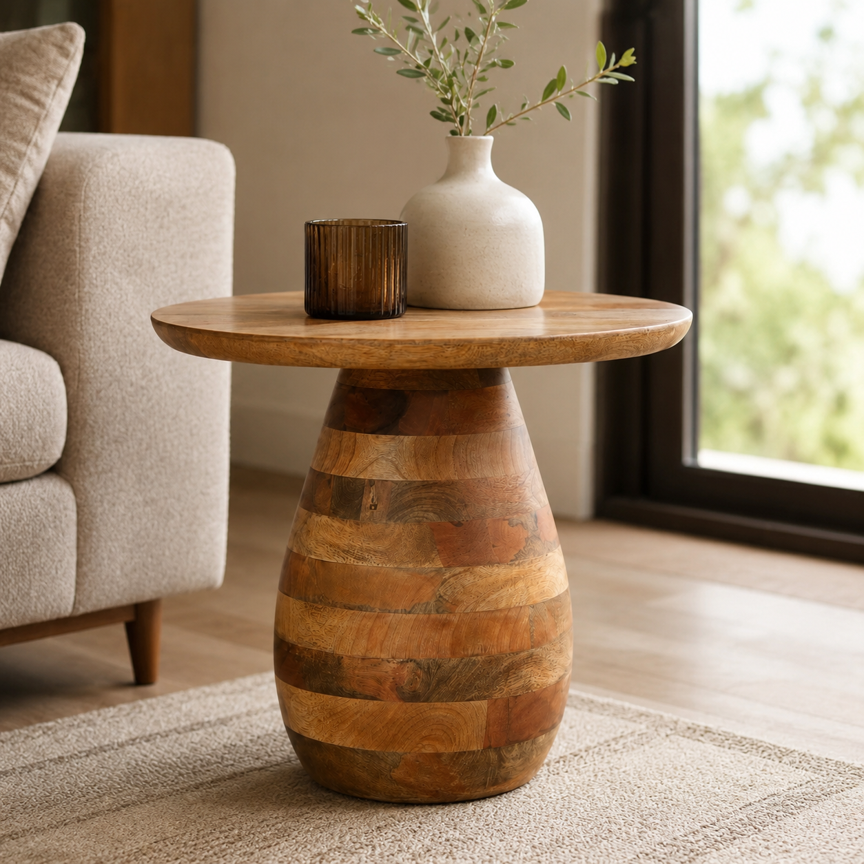 Handcrafted Pedestal Accent Table