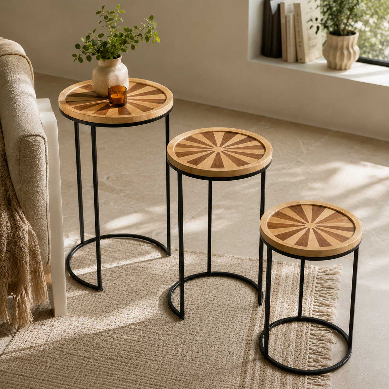 Sunburst Sheesham Wood Nesting Tables Set of 3