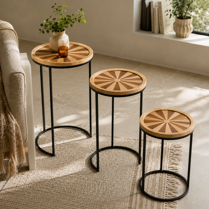 Sunburst Sheesham Wood Nesting Tables Set of 3