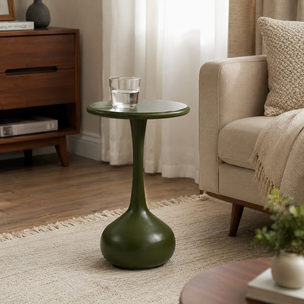Handcrafted Round End Table for Living Room & Bedroom