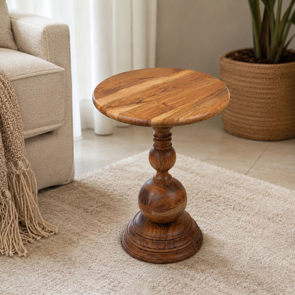 Handcrafted Pedestal End Table