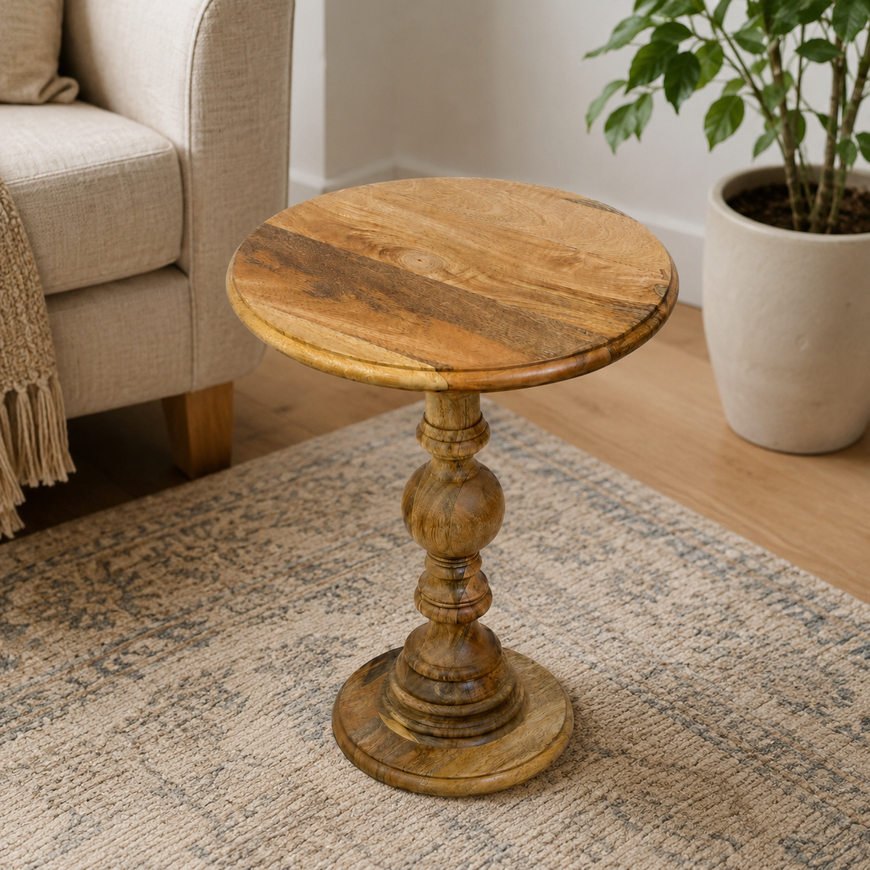 Handcrafted Pedestal End Table