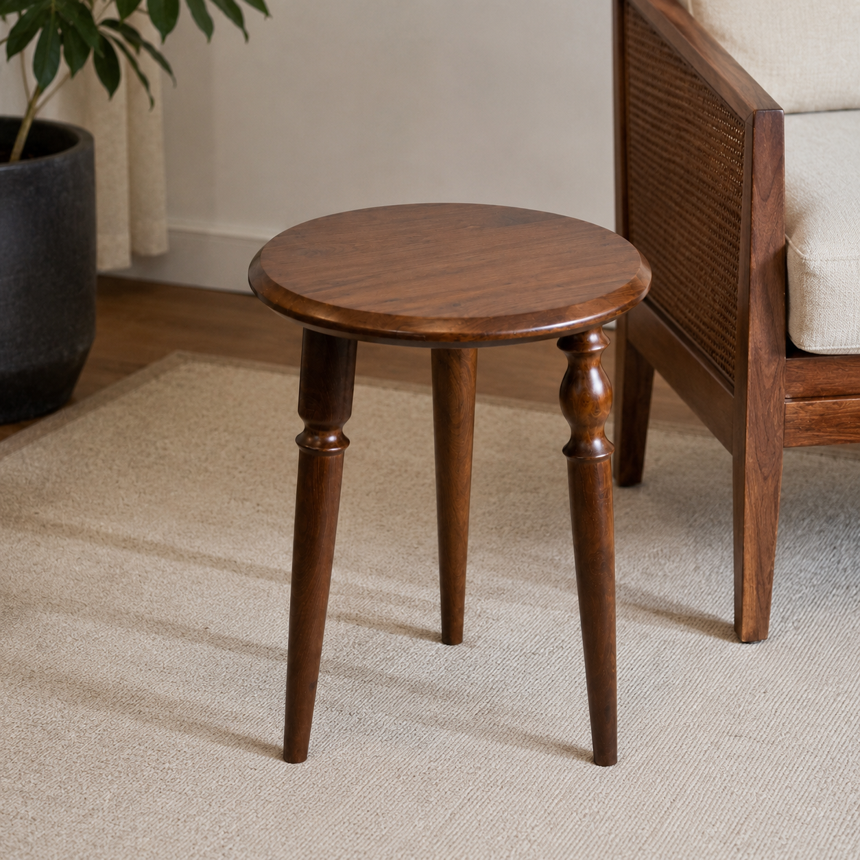 Antique Sheesham Wood Round Side Table