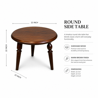 Solid Sheesham Wood Round Side Table