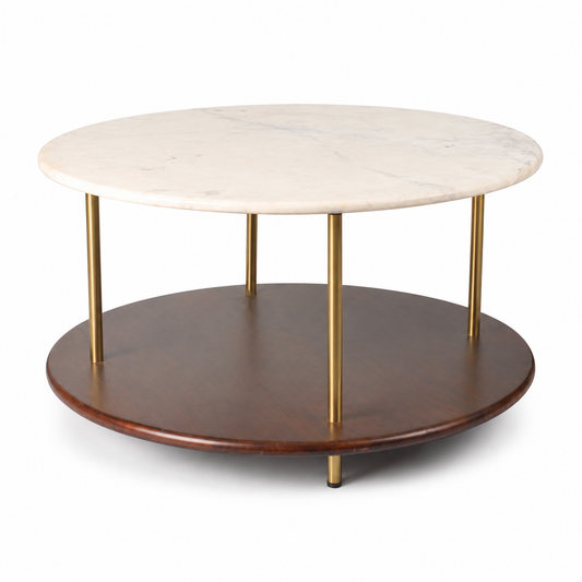 2-Tier Coffee Table with Gold Metal Accents