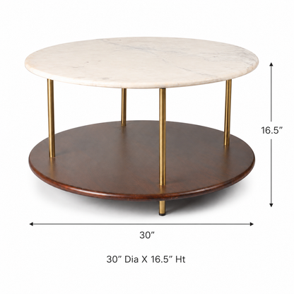 2-Tier Coffee Table with Gold Metal Accents