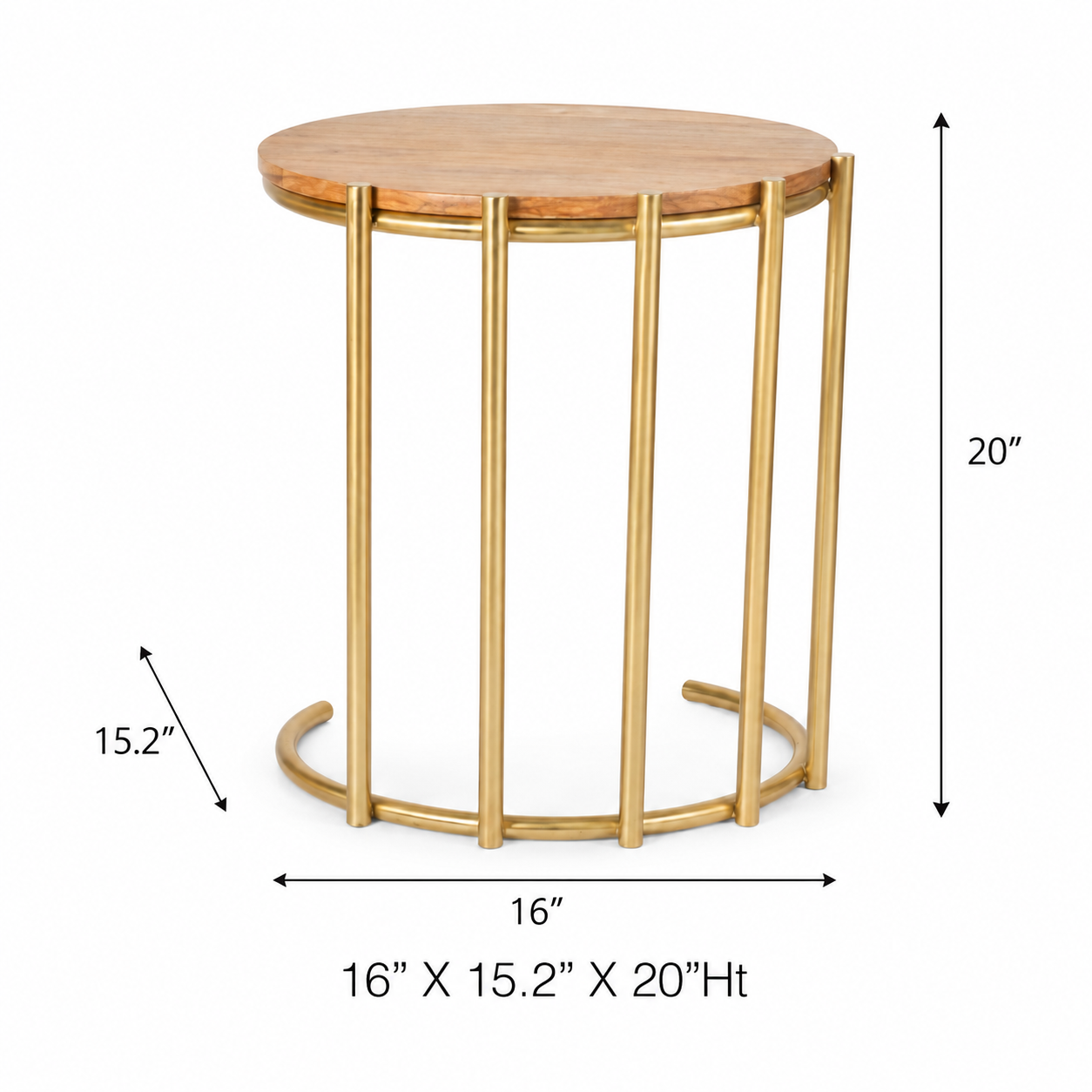 Modern Round Side Table with Wooden Top & Gold Metal Base