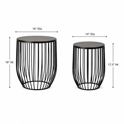 Set of 2 Black Metal Wire Accent Tables