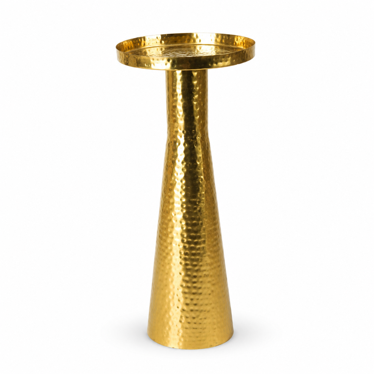 Hammered Gold Metal Pedestal Side Table