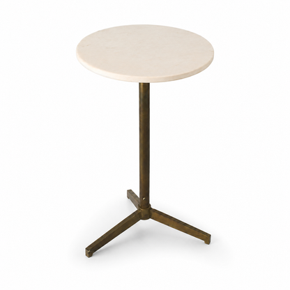 Marble Top Accent Side Table with Antique Brass Base