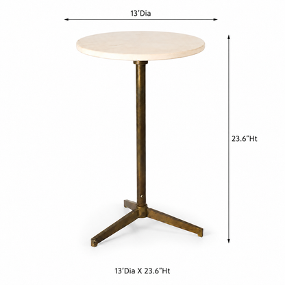 Marble Top Accent Side Table with Antique Brass Base