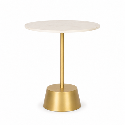 Modern White Marble & Gold Accent Side Table
