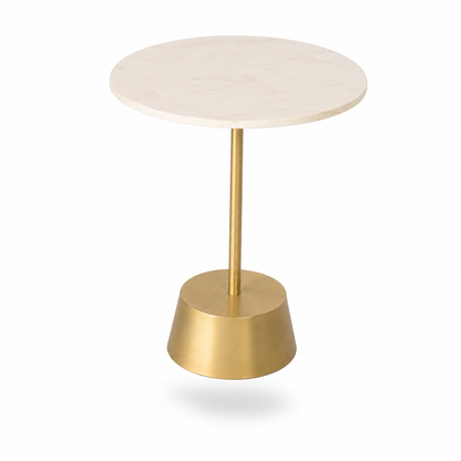 Modern White Marble & Gold Accent Side Table