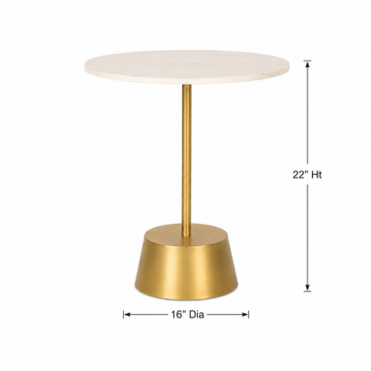 Modern White Marble & Gold Accent Side Table