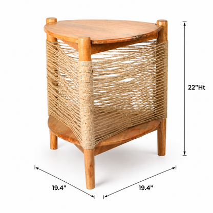 Boho Wooden & Woven Rope Side Table