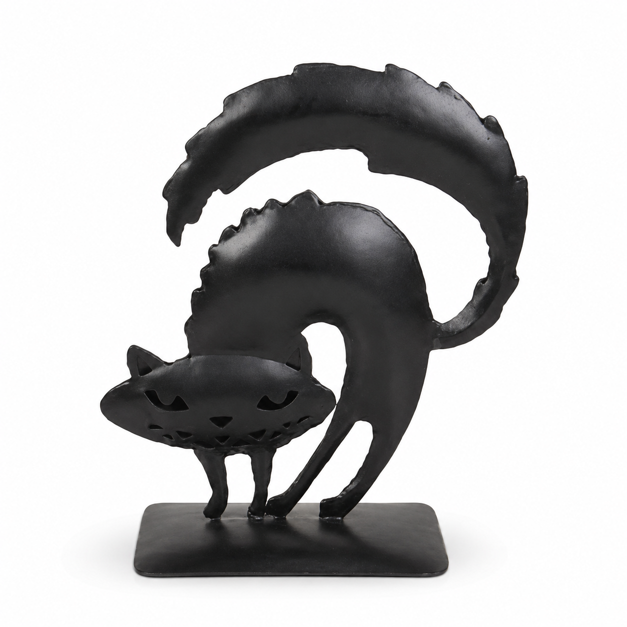 Black Metal Halloween Cat Decor Statue