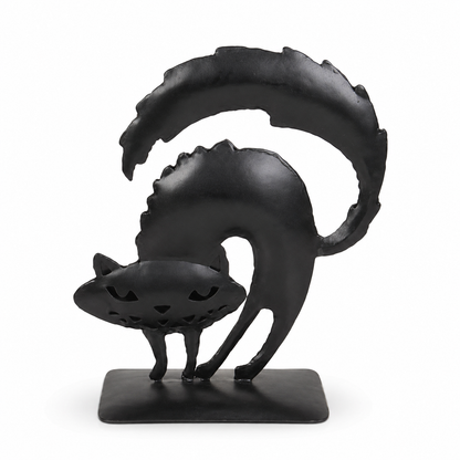 Black Metal Halloween Cat Decor Statue