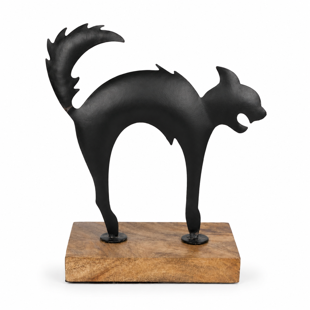 Black Cat Decorative Sculpture with Wooden Base