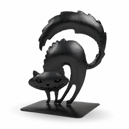 Black Metal Halloween Cat Decor Statue