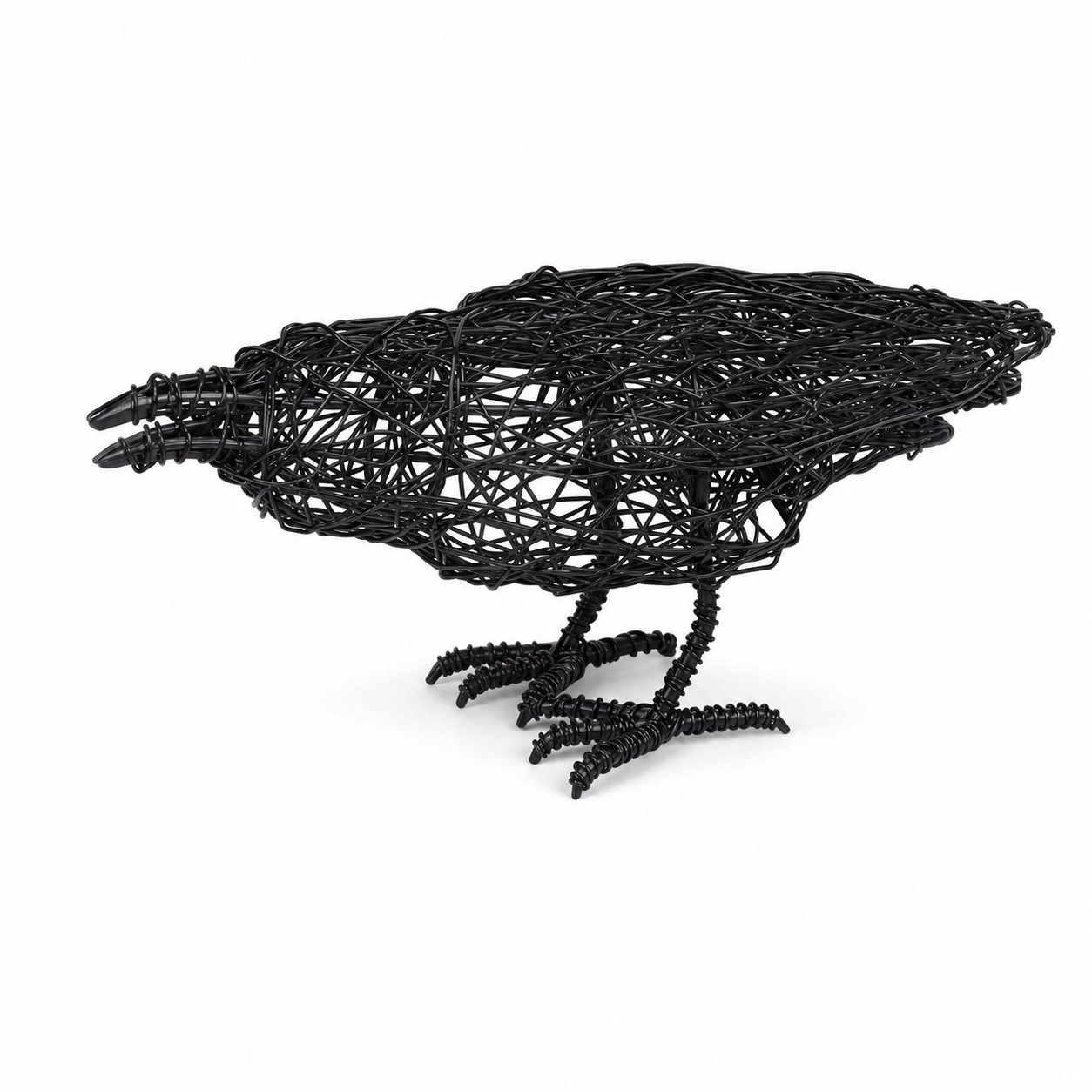 Modern Black Wire Crow Sculpture