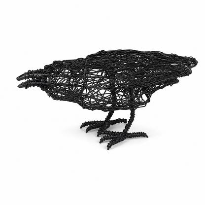 Modern Black Wire Crow Sculpture